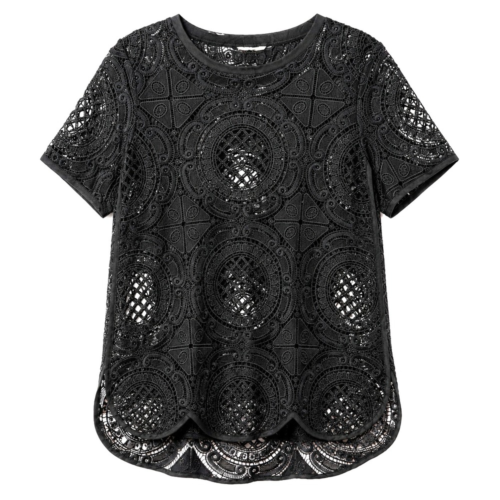 Sundance Black Crochet Lace Top Womens Large Boho Romantic Whimsigoth Festival